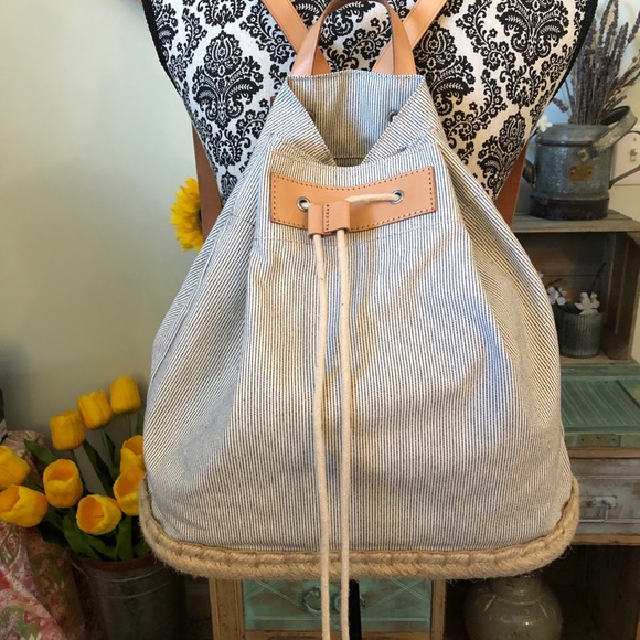 J. Crew Handbags - J. Crew Blue and Tan Backpack